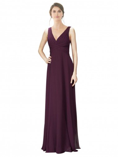 Cheap Long Chiffon Bridesmaid Dress with Ruched Criss Cross V-Neck Bodice Sydney