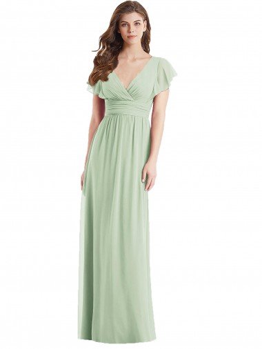 Cheap Flutter Sleeves Draped Wrap V-Neck Chiffon Bridesmaid Dress Sydney