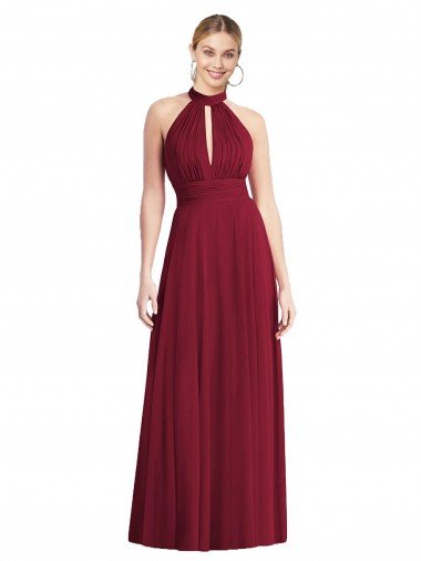 Cheap High-Neck Open Back Shirred Halter Maxi Bridesmaid Dress Sydney