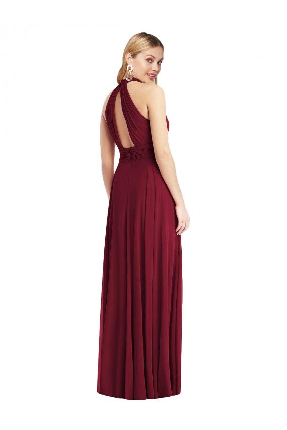 Cheap High-Neck Open Back Shirred Halter Maxi Bridesmaid Dress Sydney
