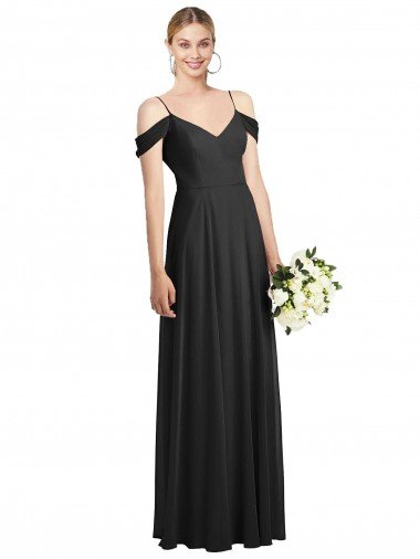 Cheap Cold-Shoulder V-Back Chiffon Maxi Bridesmaid Dress Sydney