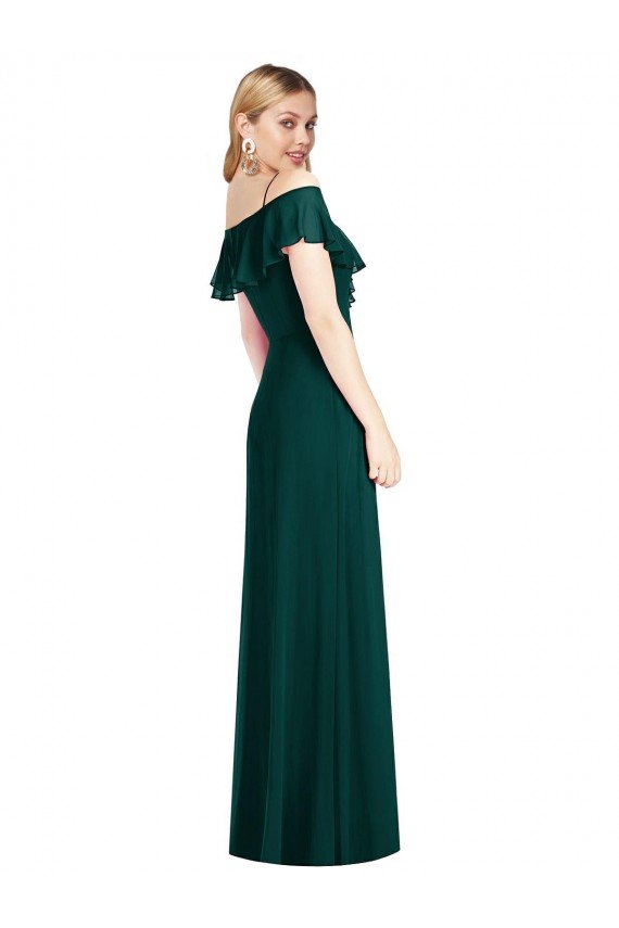 Cheap Ruffled Cold-Shoulder Maxi Chiffon Bridesmaid Dress Sydney