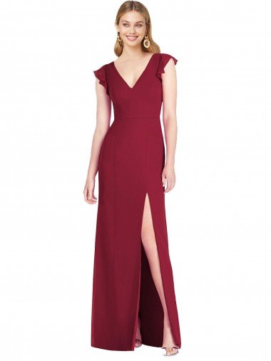Cheap Ruffled Sleeves Mermaid Chiffon Bridesmaid Dress with Front Slit Sydney