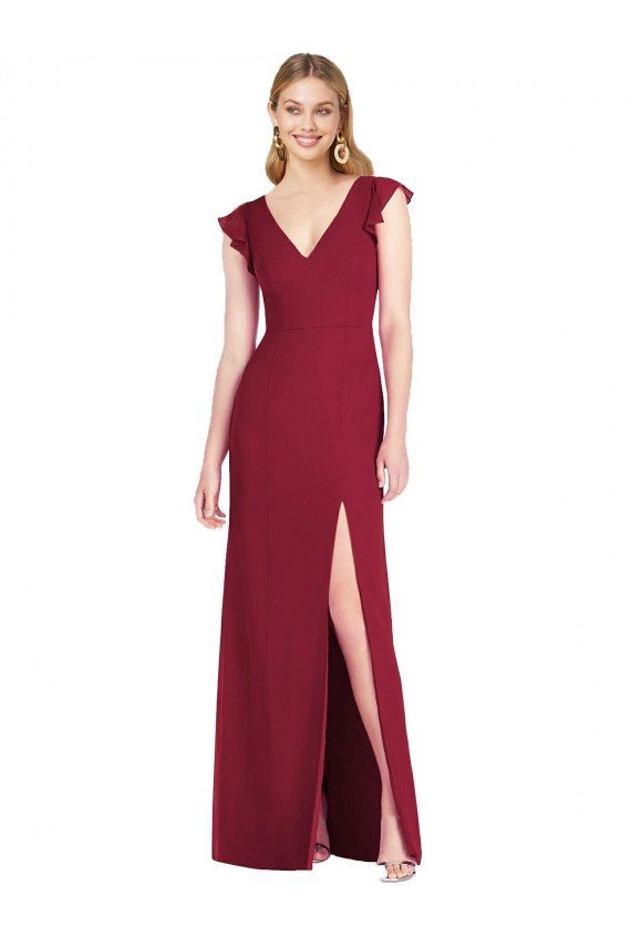 Cheap Ruffled Sleeves Mermaid Chiffon Bridesmaid Dress with Front Slit Sydney