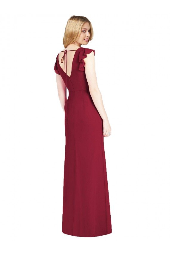 Cheap Ruffled Sleeves Mermaid Chiffon Bridesmaid Dress with Front Slit Sydney