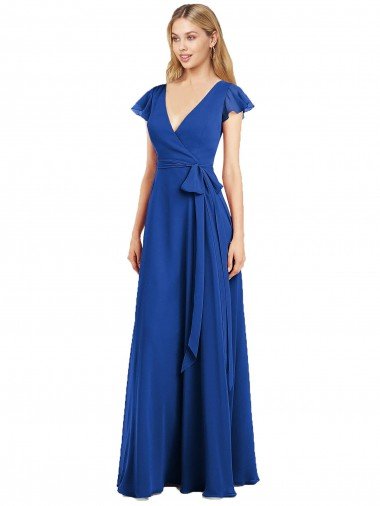 Cheap Flutter Sleeves Faux Wrap Chiffon Bridesmaid Dress Sydney