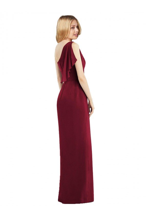 Cheap One Shoulder Chiffon Bridesmaid Dress with Draped Front Slit Sydney