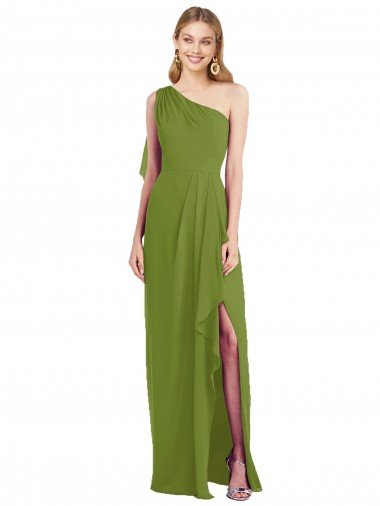 Cheap One Shoulder Chiffon Bridesmaid Dress with Draped Front Slit Sydney