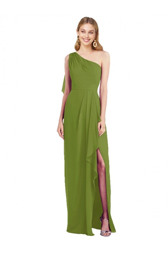 Cheap One Shoulder Chiffon Bridesmaid Dress with Draped Front Slit Sydney