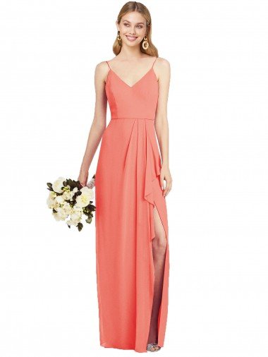 Cheap Spaghetti Strap Draped Skirt Chiffon Bridesmaid Dress with Front Slit Sydney