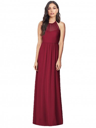 Cheap Halter Neck Full-Length Shirred Chiffon Bridesmaid Dress Sydney