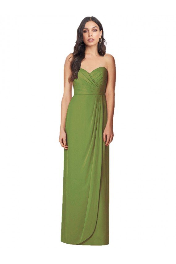 Cheap Side Front Slit Draped Strapless Chiffon Bridesmaid Dress Sydney