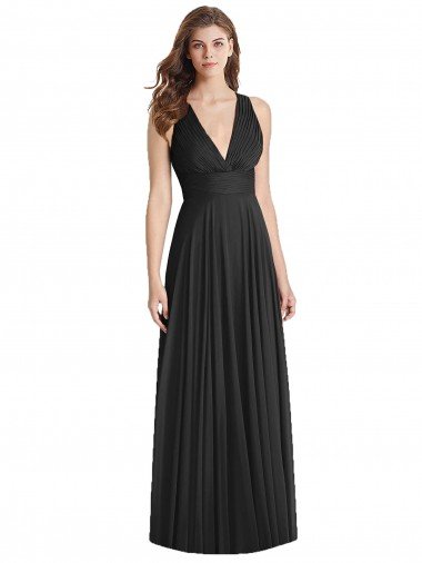 Cheap Full Length V-Neck Chiffon Bridesmaid Dress with Wide Criss Cross Straps Sydney