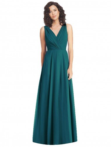 Cheap Draped V-Neck Long Sleeveless Chiffon Bridesmaid Dress Sydney