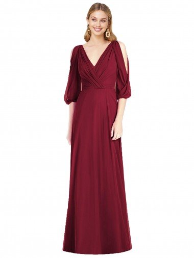 Cheap Draped V-Neck Bell Sleeves V-Back Chiffon Bridesmaid Dress Sydney