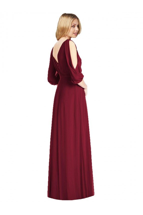 Cheap Draped V-Neck Bell Sleeves V-Back Chiffon Bridesmaid Dress Sydney