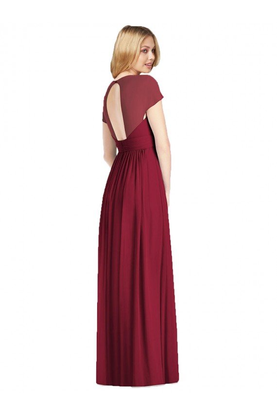 Cheap V-Neck Cap Sleeves Sheer Back Chiffon Bridesmaid Dress Sydney