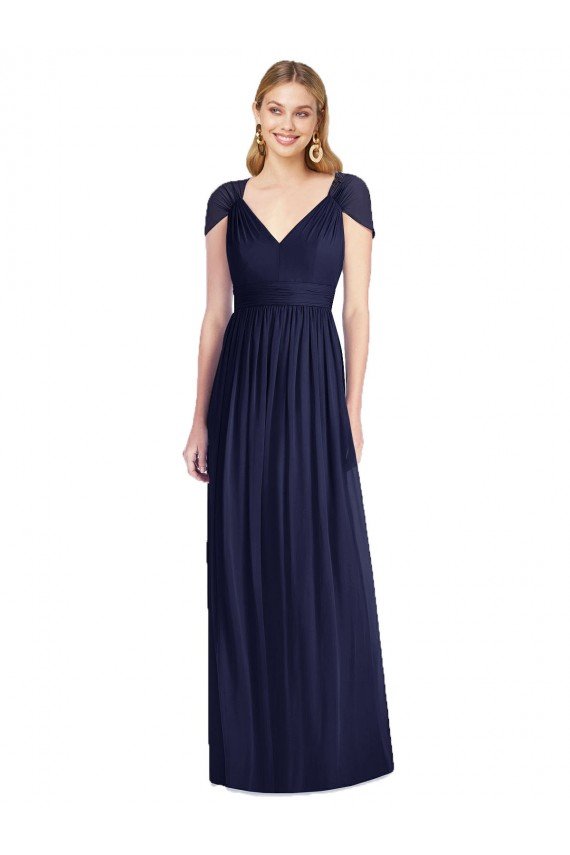Cheap V-Neck Cap Sleeves Sheer Back Chiffon Bridesmaid Dress Sydney