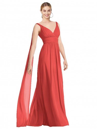 Cheap Full-Length V-Neck Chiffon Bridesmaid Dress Streamers Back Sydney
