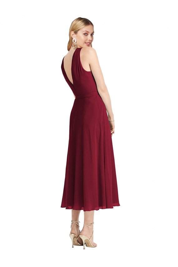 Cheap Midi Length Halter Plunging V-Back Chiffon Bridesmaid Dress / Cocktail Dress Sydney