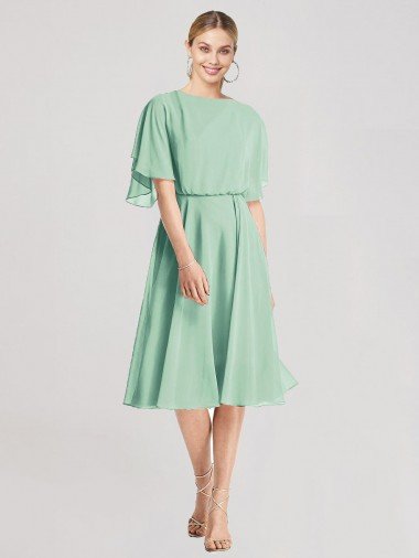 Cheap Open Back Flutter Sleeves Cocktail Length Chiffon Bridesmaid Dress Sydney