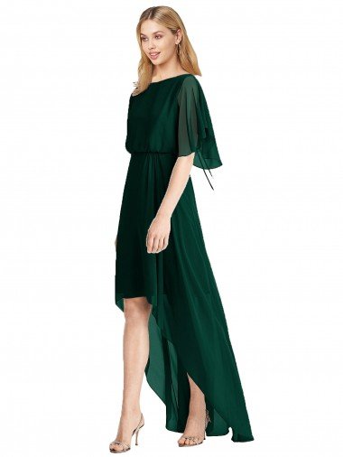Cheap Plunging V Back Flutter Sleeves Cocktail Length Chiffon Bridesmaid Dress Sydney