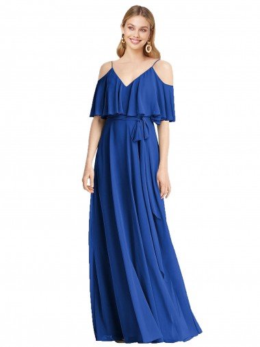 Cheap Spaghetti Straps V-Neck Chiffon Bridesmaid Dress with Sash Tie Sydney