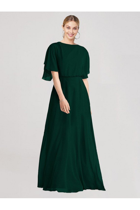 Cheap Full-Length Flutter Sleeves Plunging V Back Chiffon Bridesmaid Dress Sydney