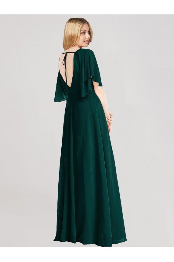 Cheap Full-Length Flutter Sleeves Plunging V Back Chiffon Bridesmaid Dress Sydney