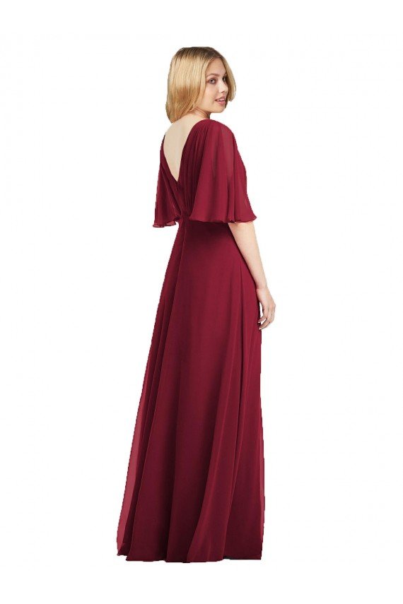 Cheap Full Length Lux Chiffon Flutter Sleeves Bridesmaid Dress Sydney