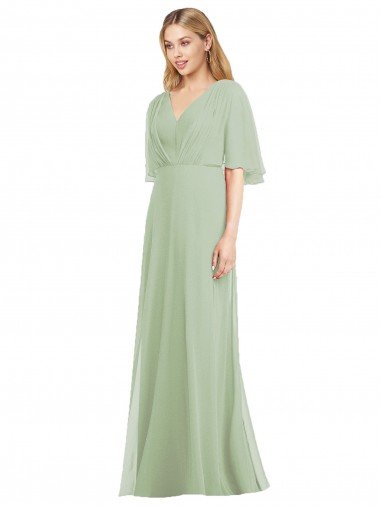 Cheap Full Length Lux Chiffon Flutter Sleeves Bridesmaid Dress Sydney