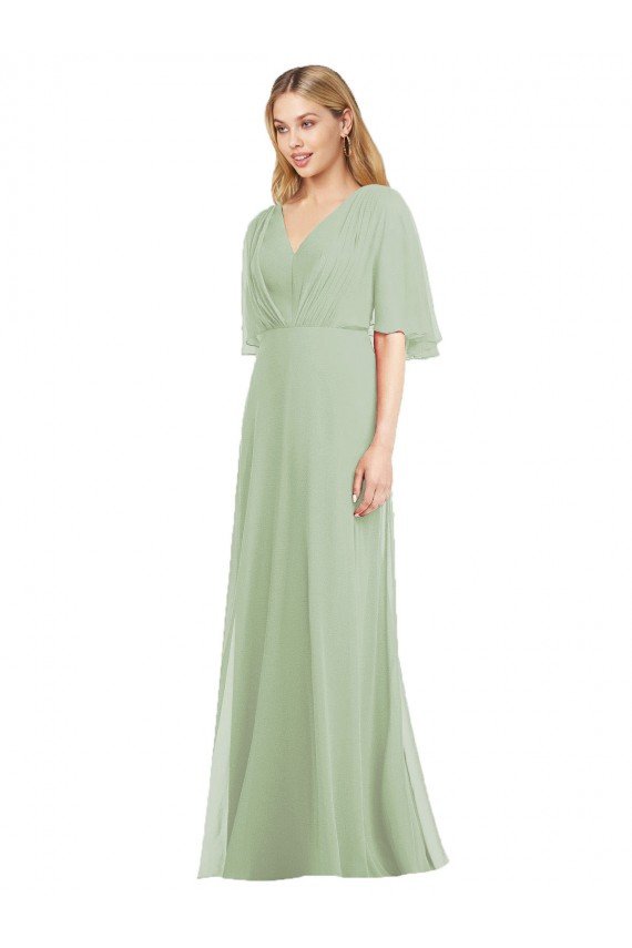 Cheap Full Length Lux Chiffon Flutter Sleeves Bridesmaid Dress Sydney