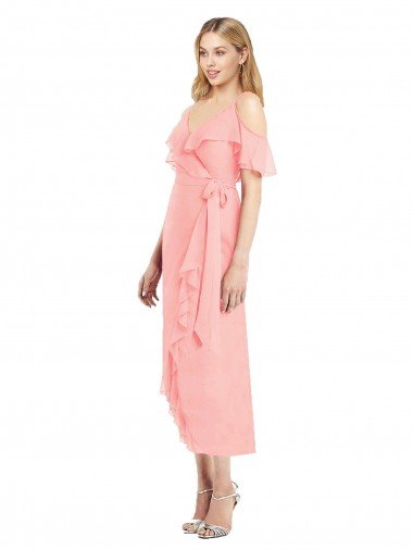 Cheap Cocktail Wrap Chiffon Bridesmaid Dress with Fluttering Ruffles Sydney