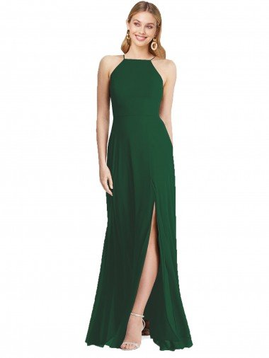 Cheap High-Neck Maxi Bridesmaid Dress with Front Slit Sydney