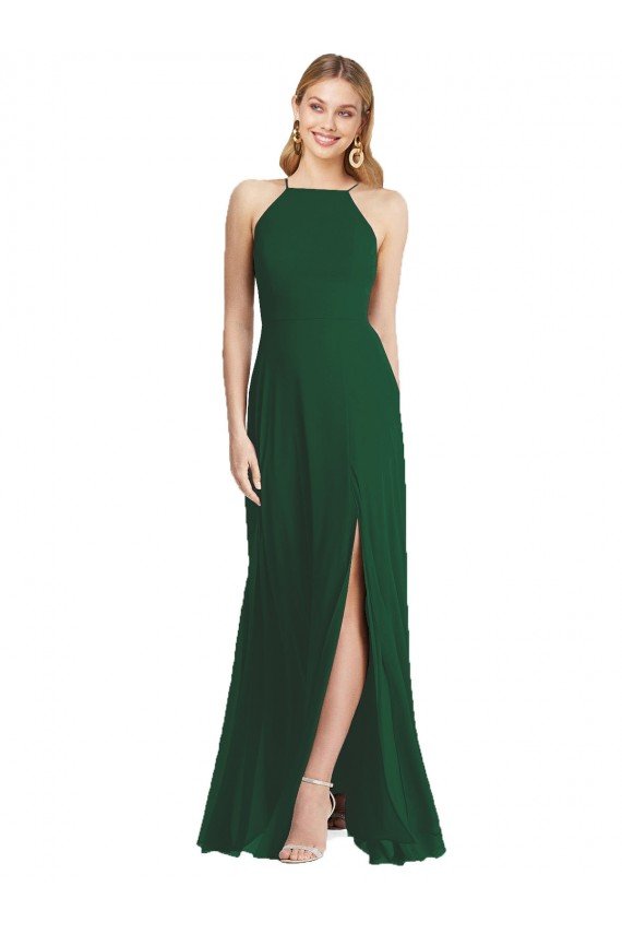 Cheap High-Neck Maxi Bridesmaid Dress with Front Slit Sydney