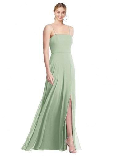 Cheap Sleek Spaghetti Straps Low Back Square Neck Maxi Formal Chiffon Bridesmaid Dress Sydney