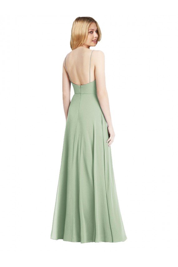 Cheap Sleek Spaghetti Straps Low Back Square Neck Maxi Formal Chiffon Bridesmaid Dress Sydney