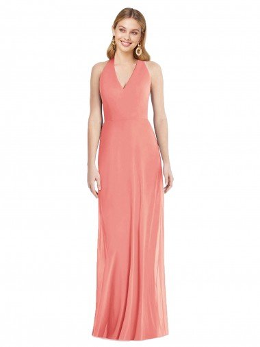 Cheap V-Neck Halter Chiffon Maxi Formal Bridesmaid Dress Open Back Sydney