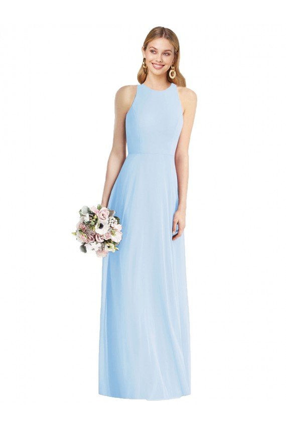 Cheap Sleeveless Halter Chiffon Maxi Bridesmaid Dress Sydney