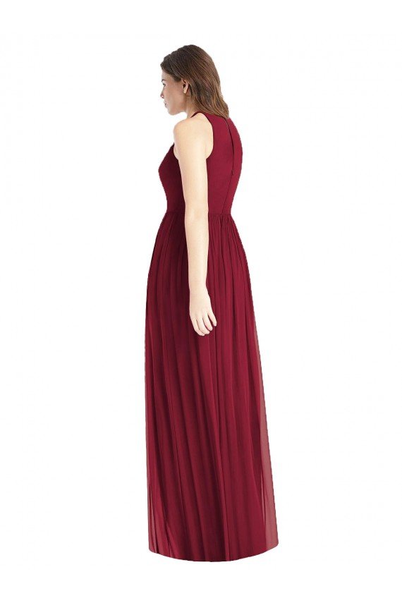 Cheap Shirred Skirt Jewel Neck Halter Chiffon Bridesmaid Dress with Front Slit Sydney