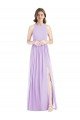 Cheap Shirred Skirt Jewel Neck Halter Chiffon Bridesmaid Dress with Front Slit Sydney