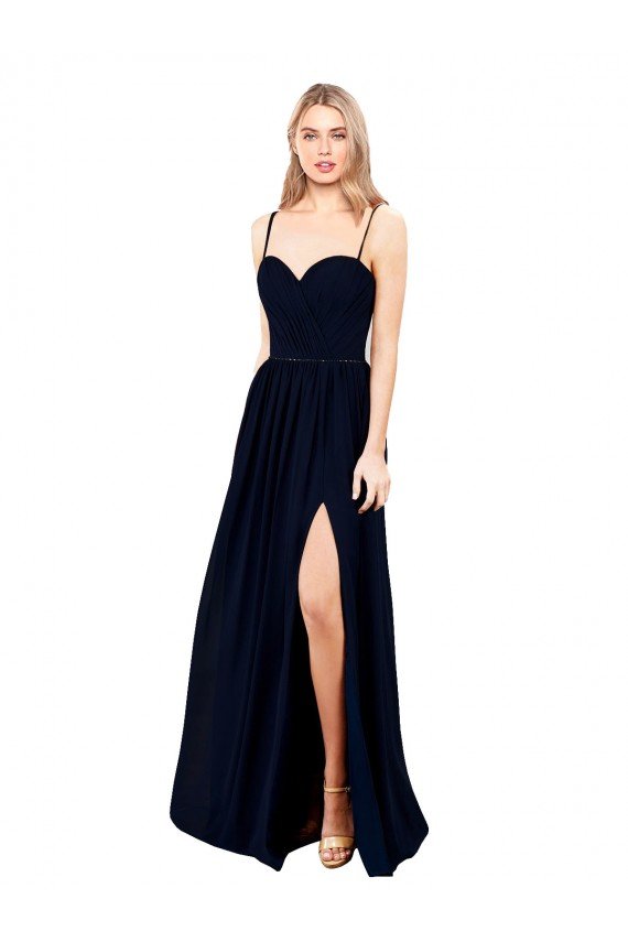 Cheap Draped A-Line Chiffon Formal Bridesmaid Dress with Spaghetti Straps and High Slit Sydney