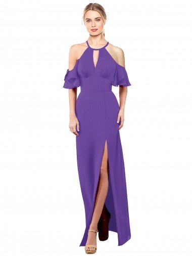 Cheap Slim A-Line Chiffon Bridesmaid Dress with Off The Shoulder Ruffle Sleeves Sydney