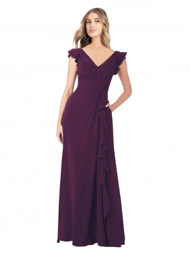 Cheap Ruffle Cap Sleeves Long Chiffon Bridesmaid Dress Sydney