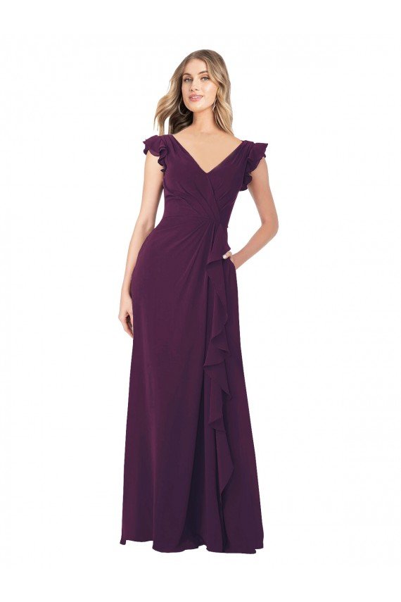 Cheap Ruffle Cap Sleeves Long Chiffon Bridesmaid Dress Sydney