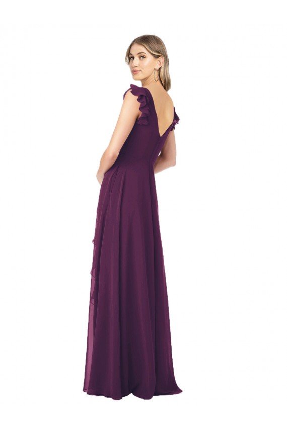 Cheap Ruffle Cap Sleeves Long Chiffon Bridesmaid Dress Sydney