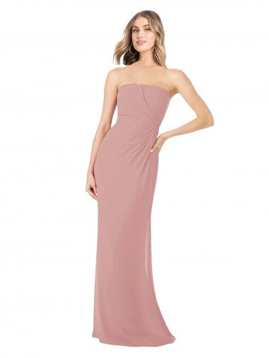 Cheap Draped Strapless Sheath Long Chiffon Bridesmaid Dress Sydney