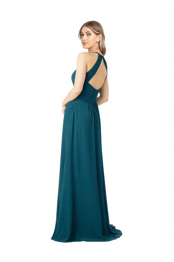 Cheap Draped High Neck Keyhole Back Bridesmaid Dress with Front Slit Sydney