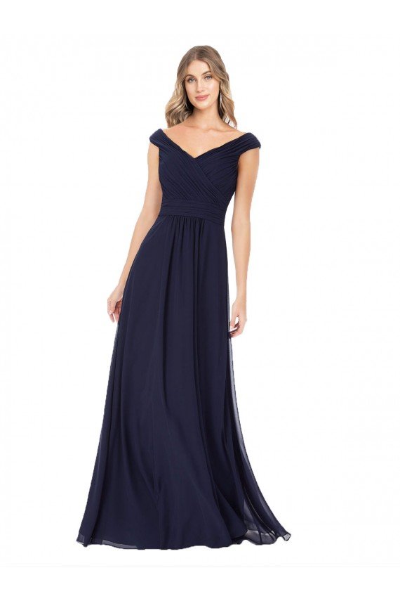 Cheap Off the Shoulder Classic Chiffon Bridesmaid Dress with Draped Bodice Sydney
