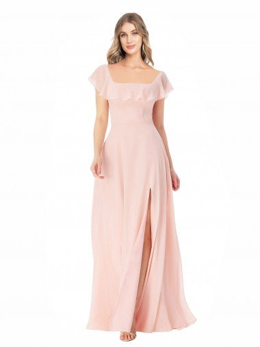 Cheap Flutter Cap Sleeves Square Neck Ruffle Chiffon Bridesmaid Dress Sydney